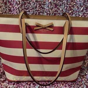 Kate Spade Pink and White Striped Tote Bag